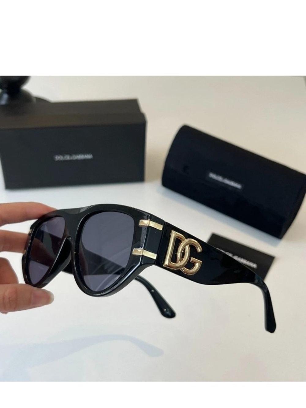 Dolce & Gabbana Black Sunglasses with Gold DG Logo
